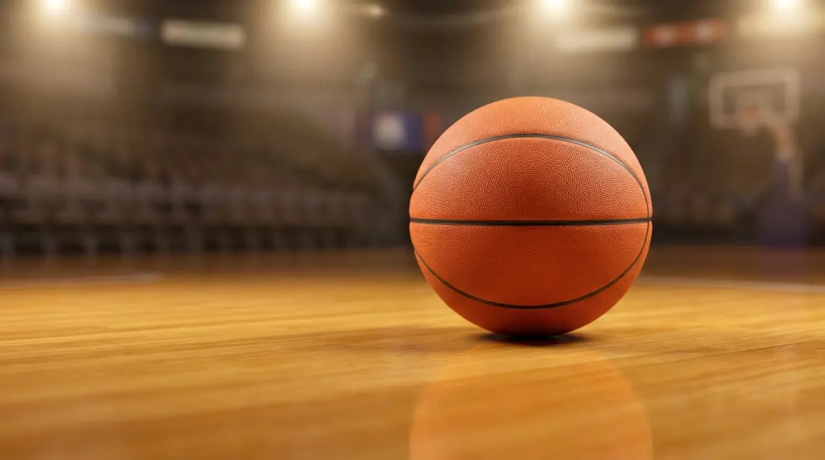 Random NBA team generator — basketball on a hardwood court